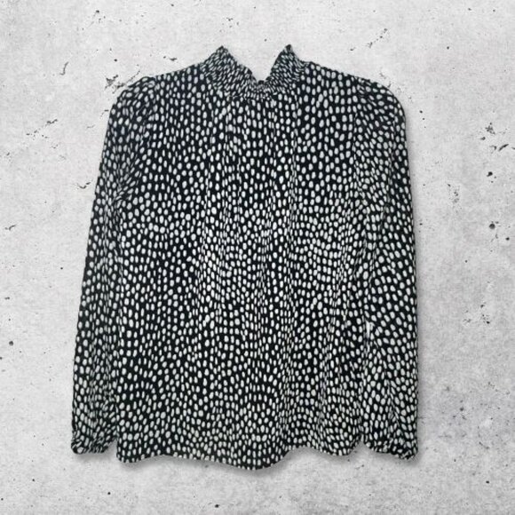 J.Crew Smocked Neck Top Oncilla Cat Print Elastic Cuffs Black & White Women's XS - Picture 2 of 11